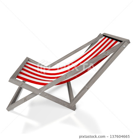 Deckchair red and white stripes isolated on white background - 3D illustration 137604665