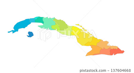 Cuba political map of administrative divisions - provinces. Rainbow spectrum colorful blank vector map. 137604668