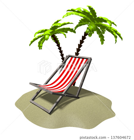 Deckchair and palm trees on desert island - isolated on white background - 3D illustration 137604672