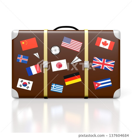 Travel suitcase with many stickers - 3D illustration Travel suitcase with many stickers - 3D illustration 137604684