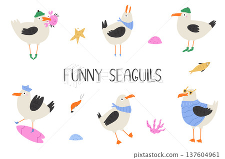 Funny seagulls cartoon character set Funny seagulls cartoon character set 137604961