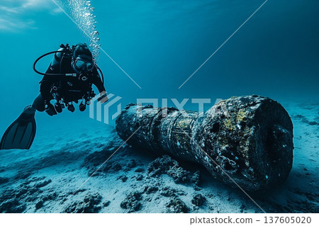 Diver discovers ancient magical artefact in the depths of the ocean near a sunken city 137605020