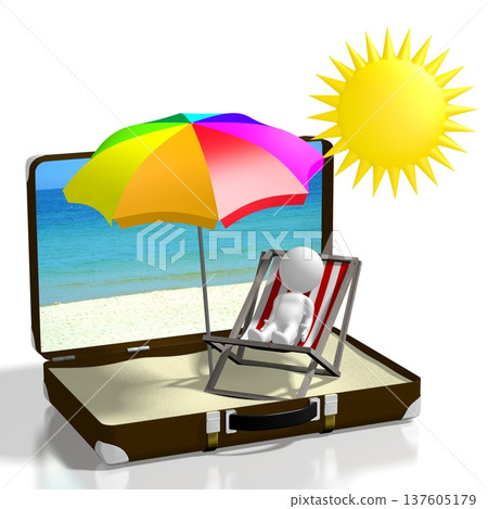 Cartoon character laying on sunbed - holiday concept - 3D illustration Cartoon character laying on sunbed - holiday concept - 3D illustration 137605179