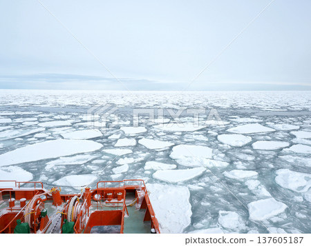 Drift ice and icebreaker in the Sea of Okhotsk (Monbetsu) 137605187