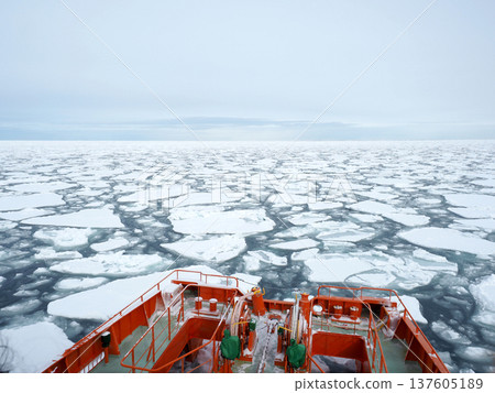 Drift ice and icebreaker in the Sea of Okhotsk (Monbetsu) 137605189