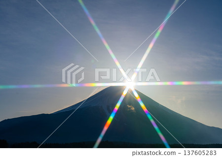 [Mount Fuji] Diamond Fuji seen from Asagiri Plateau in early March [Shizuoka Prefecture] 137605283
