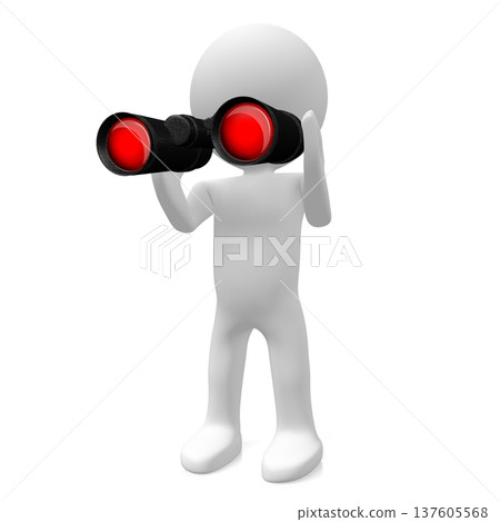 Cartoon character holding binoculars - 3D illustration 137605568