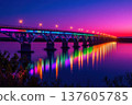 Colorful hues illuminate the sunset bridge, crafting a magical view 137605785