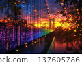 Colorful hues illuminate the sunset bridge, crafting a magical view 137605786