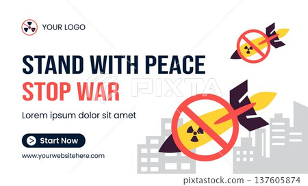 Stop Nuclear Weapons Peace Message Social Media Thumbnail Flat Cartoon Hand Drawn Stop Nuclear Weapons Peace Message Social Media Thumbnail Flat Cartoon Hand Drawn 137605874
