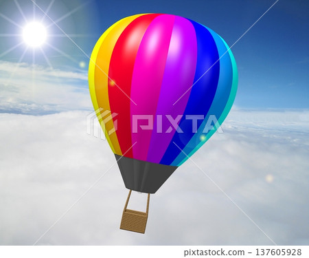 Colorful hot air ballon and sky with clouds - 3D illustration Colorful hot air ballon and sky with clouds - 3D illustration 137605928