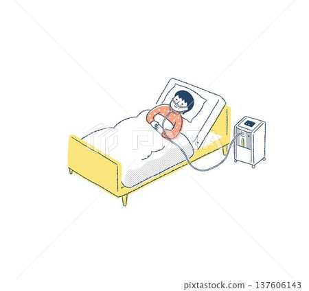 Woman using an oxygen concentrator in bed 137606143