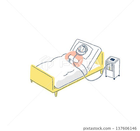 Senior man using oxygen concentrator in bed 137606146