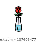 One branch of red lily, placed in a transparent water bottle, elegant lines, full of color. Suitable for romantic festival, flower art design or home decoration theme 137606477