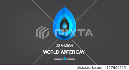 World Water Day banner with multi-layered blue drop. March 22 awareness poster on dark grey background. Modern vector for ecology and clean water conservation World Water Day banner with multi-layered blue drop. March 22 awareness poster on dark grey background. Modern vector for ecology and clean water conservation 137606525