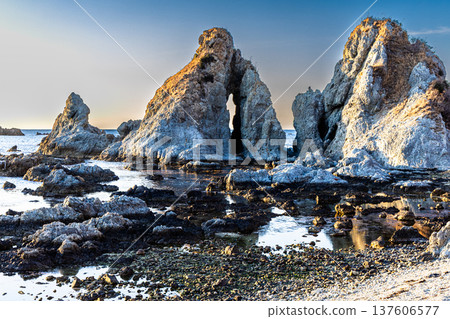 [Niigata Prefecture_Sado] Nanaura Coast at low tide: Meotoiwa Rocks 137606577