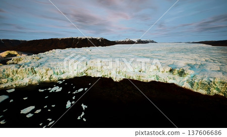 algae tinged melting sea ice showing green discoloration and fragmented floes, biological bloom hint and warming signal, textured surface and scattered melt algae tinged melting sea ice showing green discoloration and fragmented floes, biological bloom hint and warming signal, textured surface and scattered melt 137606686