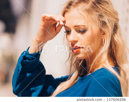 Fashion model wearing blue navy shirt Fashion model wearing blue navy shirt 137606896