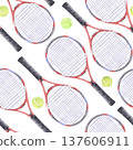 Watercolor tennis rackets and balls repeating pattern sports equipment background 137606911