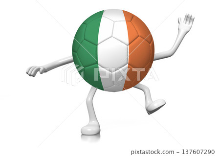 Cartoon soccer ball with national flag of Ireland - 3D illustration 137607290
