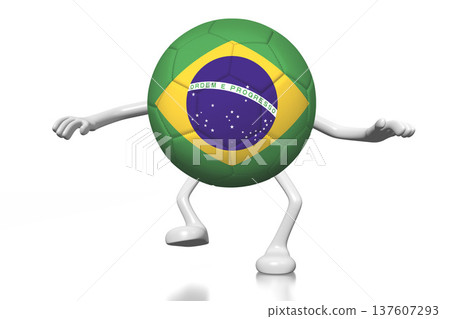 Cartoon soccer ball with national flag of Brazil - 3D illustration 137607293