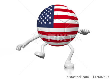 Cartoon soccer ball with national flag of the USA - 3D illustration Cartoon soccer ball with national flag of the USA - 3D illustration 137607303