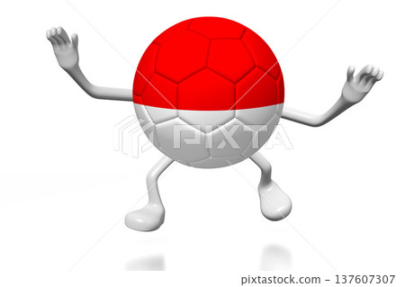 Cartoon soccer ball with national flag of Monaco - 3D illustration Cartoon soccer ball with national flag of Monaco - 3D illustration 137607307