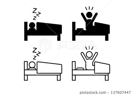 Sleeping and waking people icon set 137607447