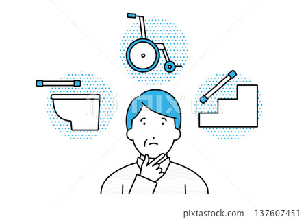 A middle-aged man thinking about making his own home and his parents' home barrier-free A middle-aged man thinking about making his own home and his parents' home barrier-free 137607451