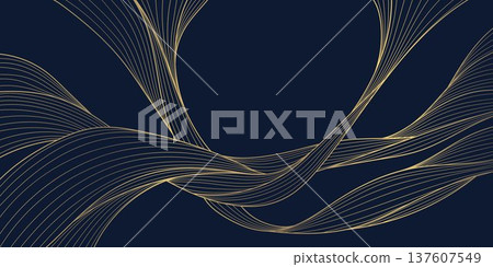 Vector line gold wave pattern, abstract luxury premium japanese background. Ocean, sea light flow, clouds, award backdrop Vector line gold wave pattern, abstract luxury premium japanese background. Ocean, sea light flow, clouds, award backdrop 137607549