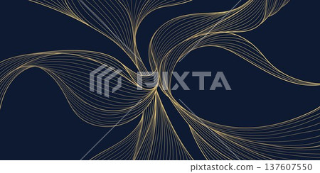 Vector line gold wave pattern, abstract luxury premium japanese background. Ocean, sea light flow, clouds, award backdrop Vector line gold wave pattern, abstract luxury premium japanese background. Ocean, sea light flow, clouds, award backdrop 137607550