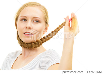 Blonde girl with braid hair Blonde girl with braid hair 137607661