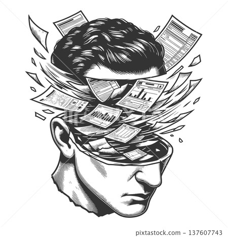 Open Mind Overflowing With Documents Illustration 137607743
