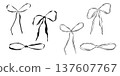 Set of hand drawn ribbon bows with long tails. Decorative vector line illustration isolated on white background. Elegant bow elements for gift packaging, wedding invitations, greeting cards 137607767