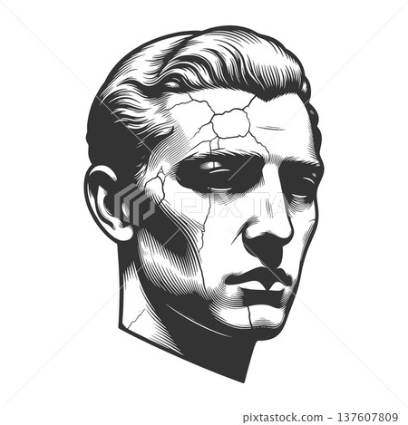 Cracked Human Face Symbolizing Broken Identity 137607809
