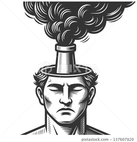 Burnout Mind With Smoke From Head vector Burnout Mind With Smoke From Head vector 137607820