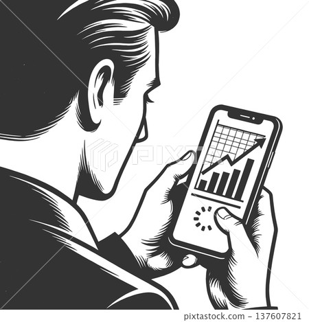 Businessman Checking Rising Stock Chart Smartphone 137607821