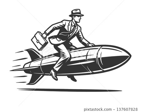 Businessman Riding Rocket Fast Career Growth 137607828