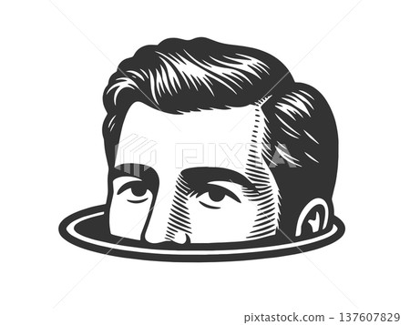 Man Head Emerging From Circular Hole vector 137607829