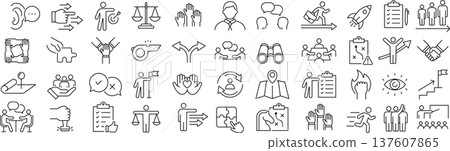 Vector monochrome leadership line icon set 137607865