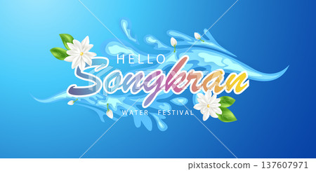 Thai Songkran Festival banner featuring festive celebrations for the traditional Thai New Year. Vector poster. 137607971