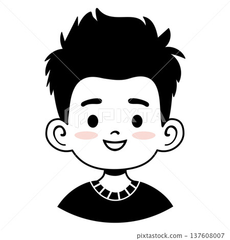 Smiling minimal boy avatar in black and white isolated on white background Smiling minimal boy avatar in black and white isolated on white background 137608007