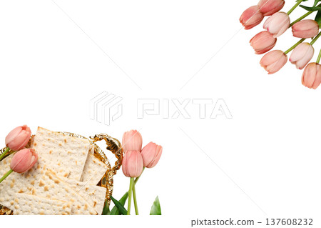 Passover includes matzo placed in a tray with tulips, isolated, PNG Passover includes matzo placed in a tray with tulips, isolated, PNG 137608232