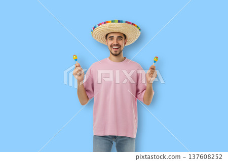 Man with maracas celebrates Cinco de Mayo 137608252