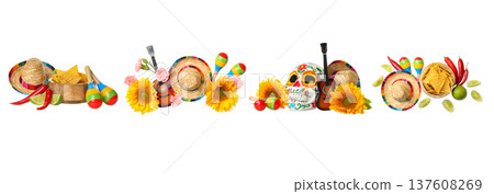 Set of different Mexican items for your design, PNG 137608269