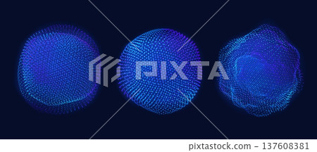 3d abstract sphere orb set from dots. Digital and globe pattern background. Particle hud net for world grid geometric and network vector tech concept.  137608381