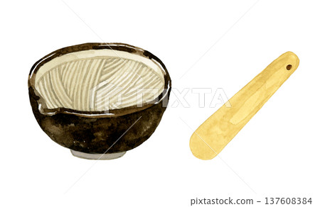 Mortar and pestle set - Hand-drawn watercolor illustration Mortar and pestle set - Hand-drawn watercolor illustration 137608384