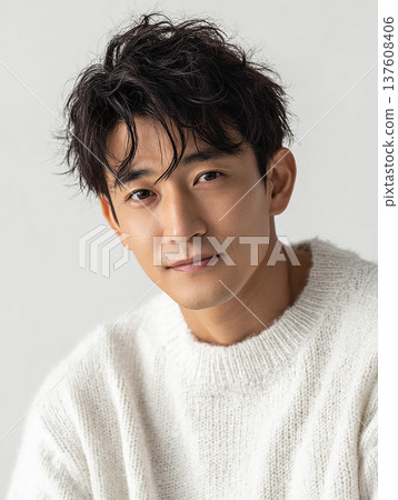 A young man in winter clothes looking at the camera with a relaxed expression A young man in winter clothes looking at the camera with a relaxed expression 137608406