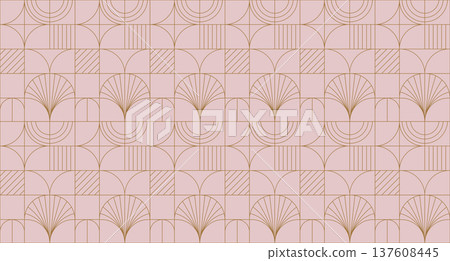 Vintage Art Deco luxury background with gold line art seamless pattern. Golden geometric retro Vintage Art Deco luxury background with gold line art seamless pattern. Golden geometric retro 137608445