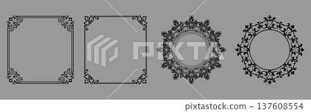 Set of decorative frames Elegant vector element for design in Eastern style, place for text. Floral black and gray frames. Lace illustration for invitations and greeting cards Set of decorative frames Elegant vector element for design in Eastern style, place for text. Floral black and gray frames. Lace illustration for invitations and greeting cards 137608554